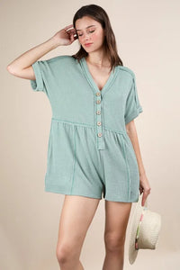 VERY J Two Tone Ribbed Knit Comfy Casual Romper - Brittney MADE