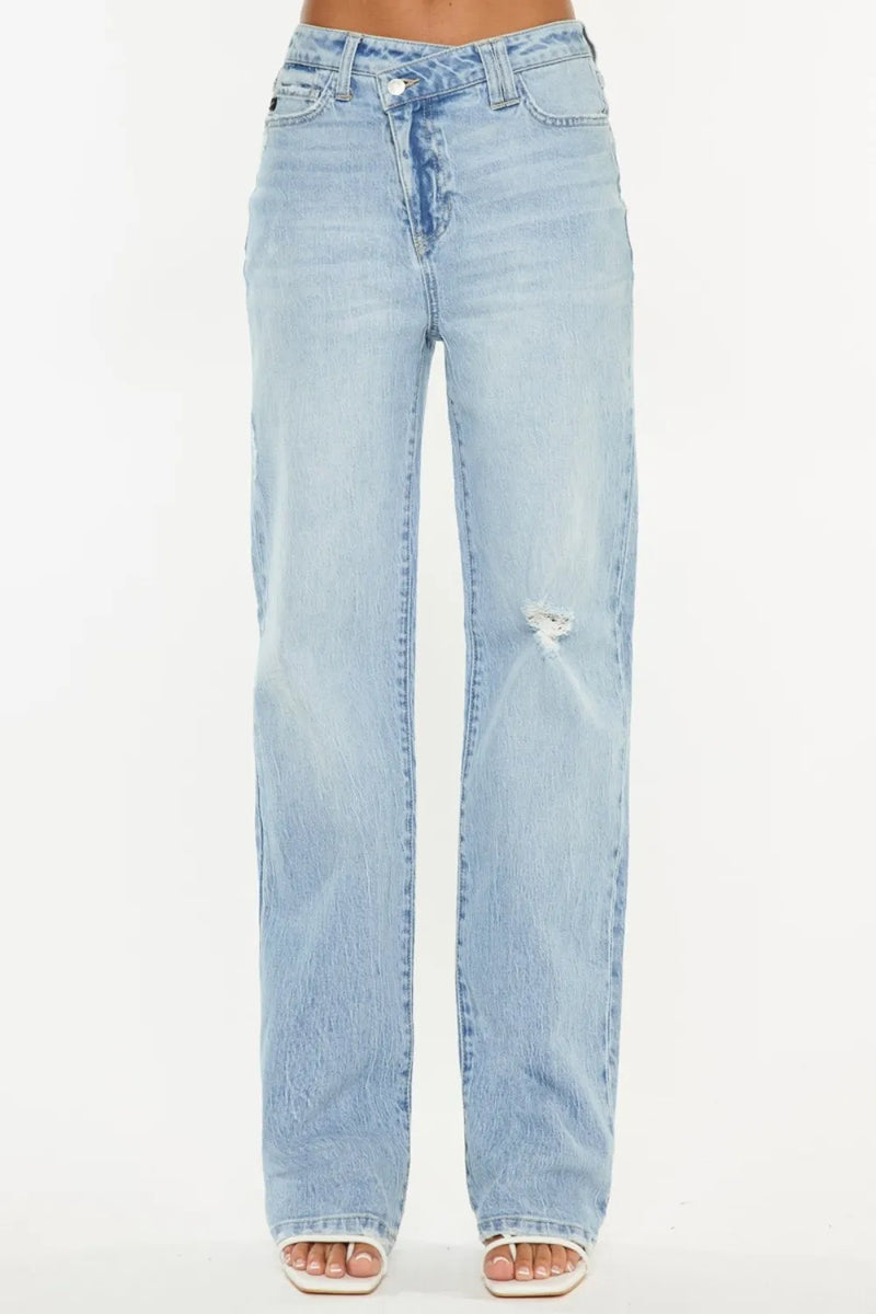 Kancan Distressed High Waist Straight Jeans - Brittney MADE