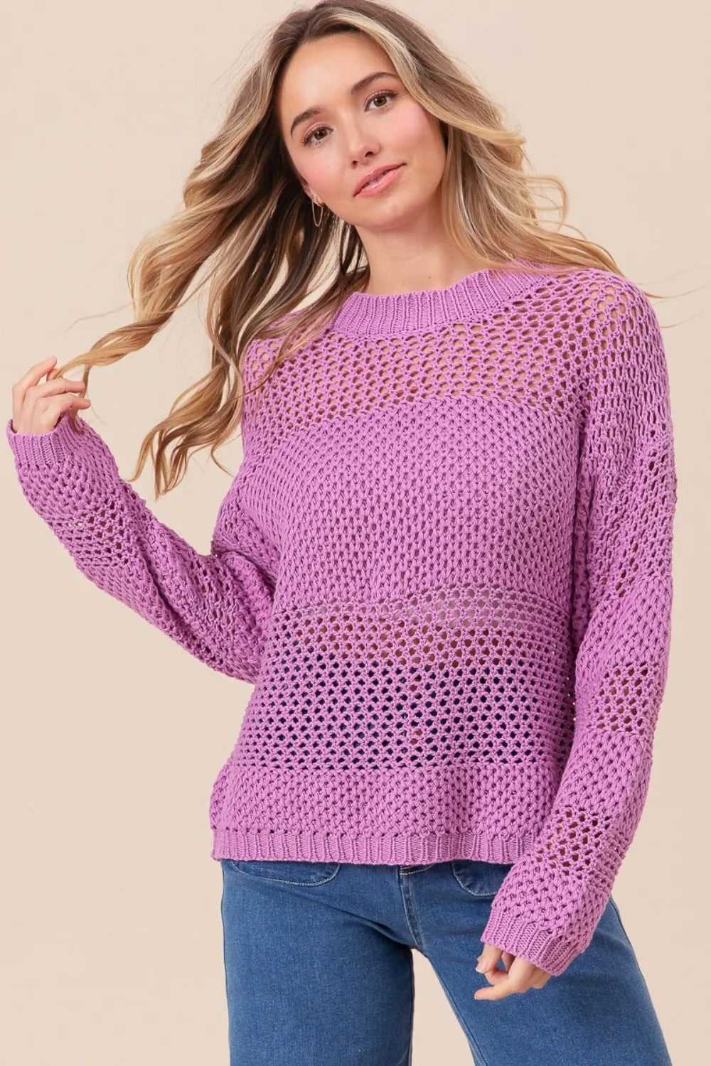 BiBi Openwork Long Sleeve Knit Top - Brittney MADE