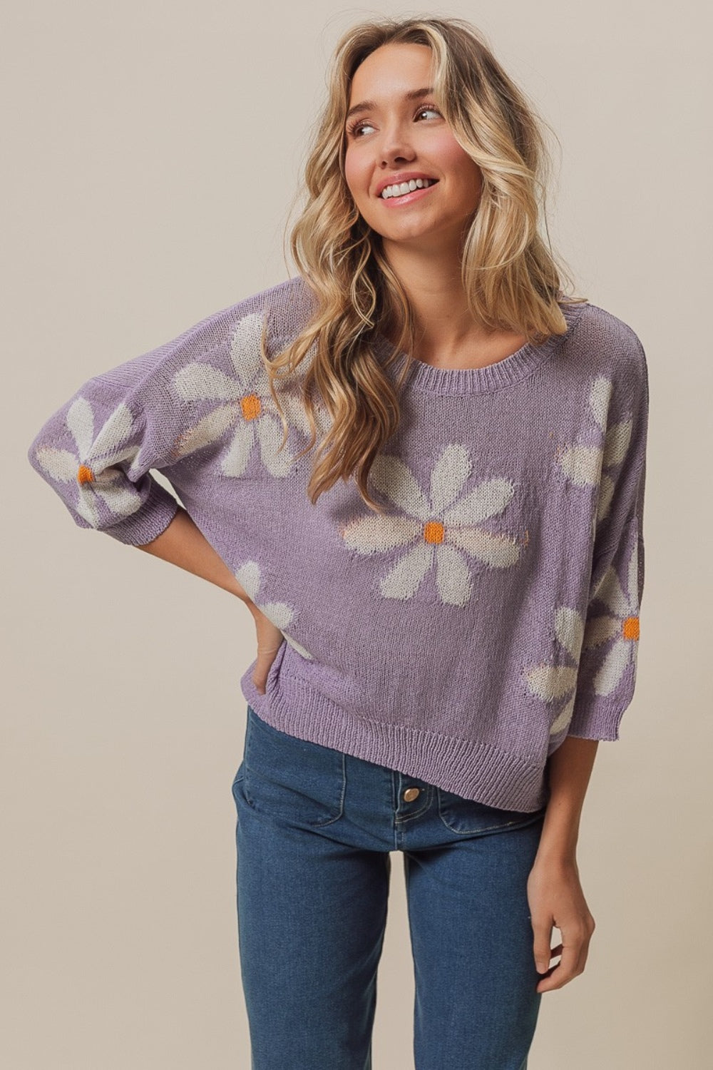 BiBi Floral Pattern Slit Sweater - Brittney MADE