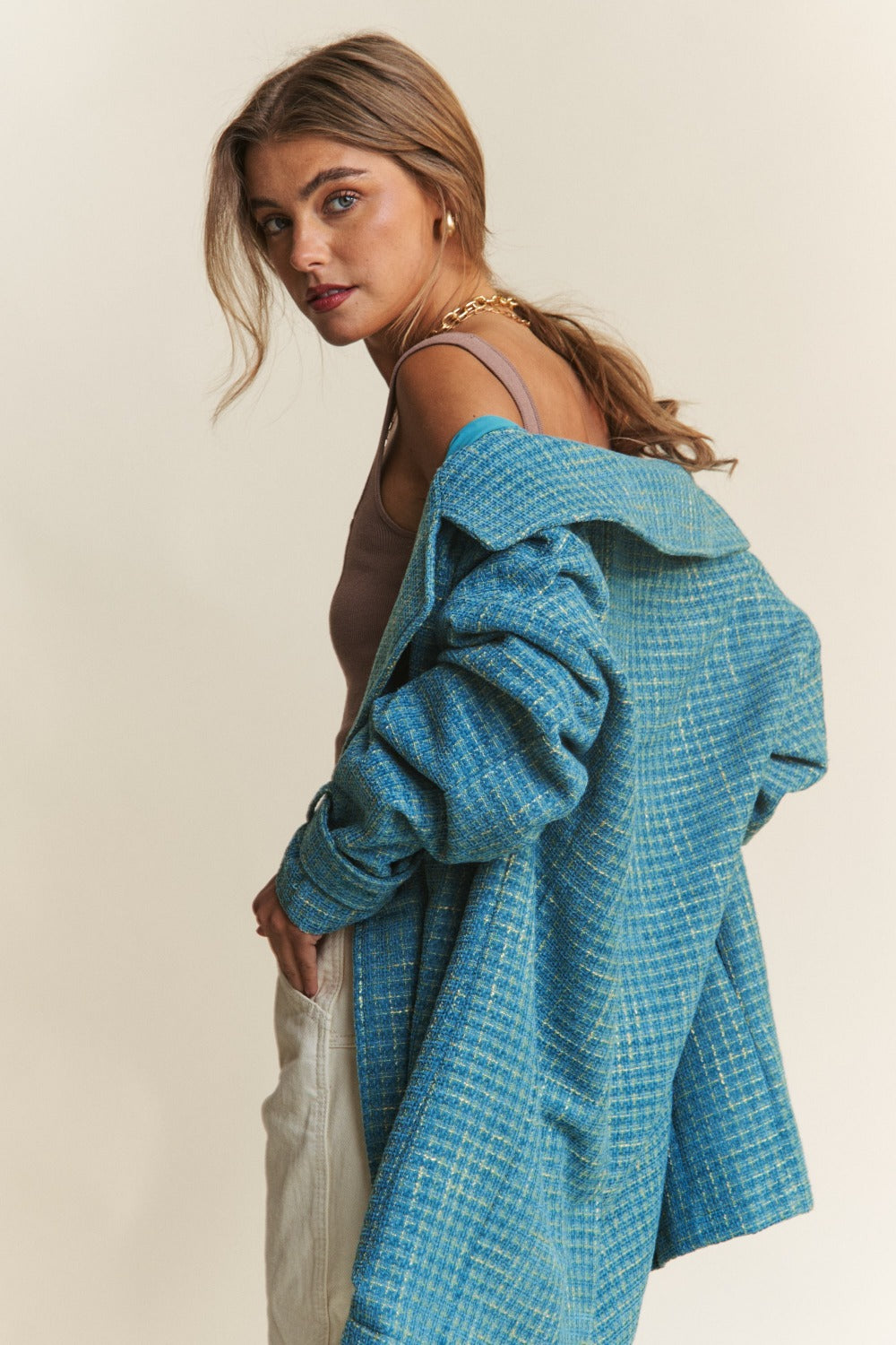 J.NNA Tweed Double-Breasted Long Sleeve Coat - Brittney MADE