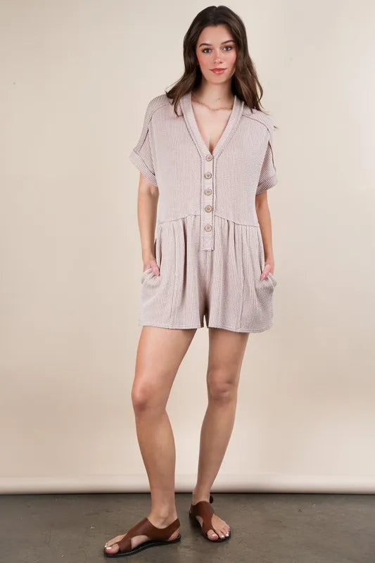 VERY J Two Tone Ribbed Knit Comfy Casual Romper - Brittney MADE