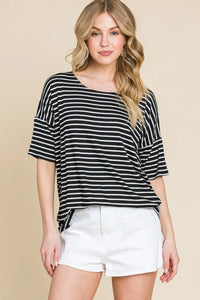 BOMBOM Striped Round Neck T-Shirt - Brittney MADE