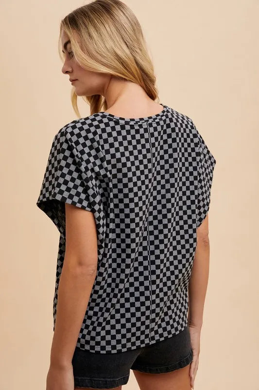 Annie Wear Checkered Round Neck Short Sleeve T-Shirt - Brittney MADE