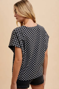 Annie Wear Checkered Round Neck Short Sleeve T-Shirt - Brittney MADE