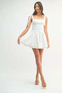 MABLE Shoulder Tie Corset Panel Mini Dress - Brittney MADE