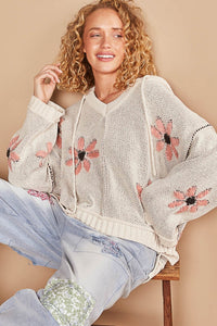 POL Floral Pattern Hooded High-Low Sweater - Brittney MADE