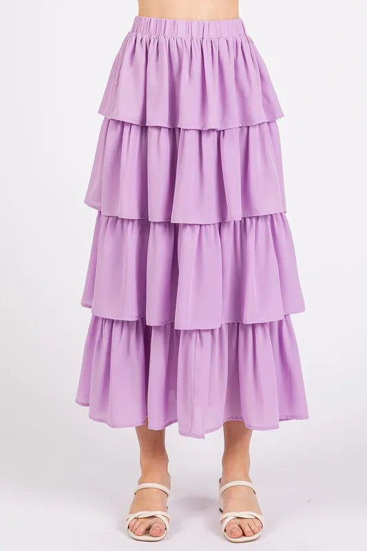 Mittoshop Chiffon Ruffle Layer Elastic Waist Midi Skirt - Brittney MADE