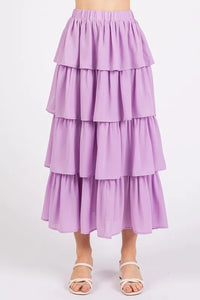 Mittoshop Chiffon Ruffle Layer Elastic Waist Midi Skirt - Brittney MADE