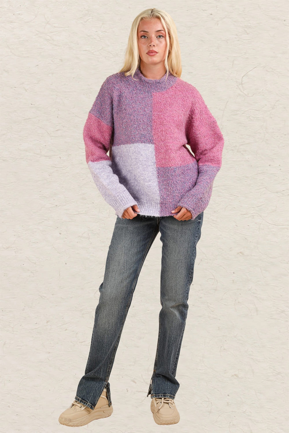 VERY J Color Block Mock Neck Drop Shoulder Sweater - Brittney MADE