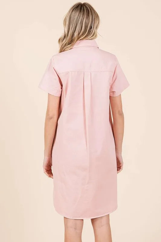 Mittoshop Button Detail Collared Neck Short Sleeve Shirt Dress - Brittney MADE