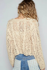 POL Cable-Knit Openwork V-Neck Button Up Cardigan - Brittney MADE