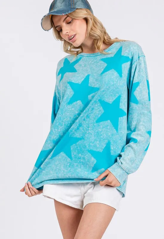 SAGE + FIG Mineral Wash Star Pattern T-Shirt - Brittney MADE