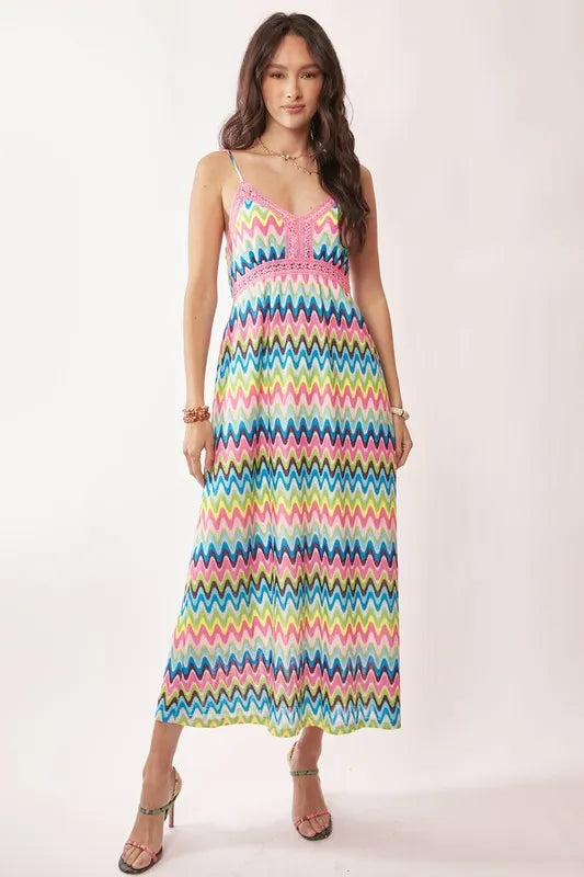 Davi & Dani Multi Color Crochet Lace Midi Dress - Brittney MADE