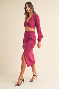 MABLE Front Twisted Knit Top and Midi Skirt Set - Brittney MADE