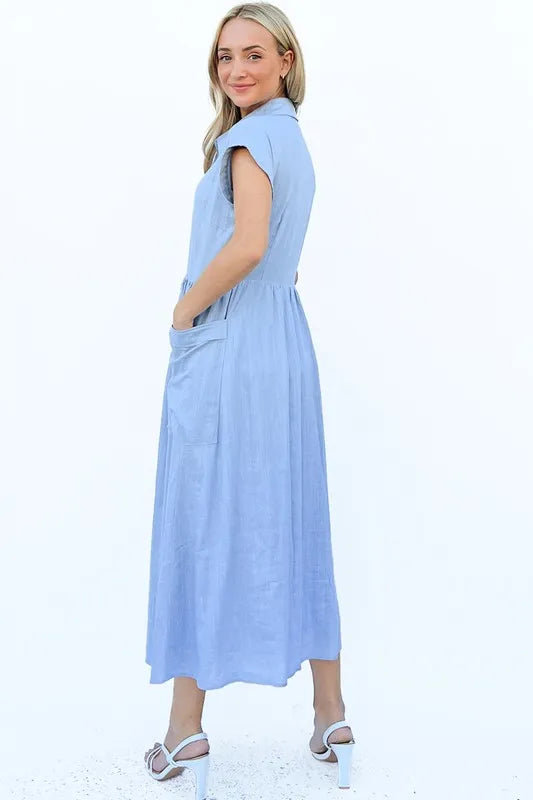 And The Why Cap Sleeve Front Pockets Shirt Dress - Brittney MADE