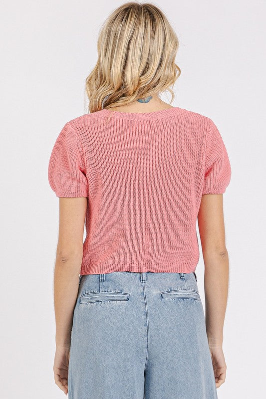 Mittoshop V-Neck Short Sleeve Crop Sweater - Brittney MADE