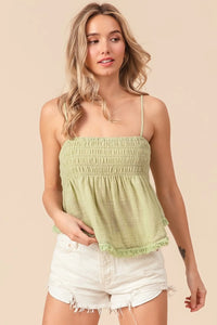 BiBi Fringed Hem Smocked Cami - Brittney MADE
