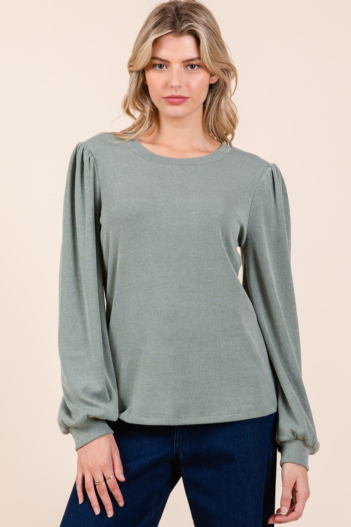 Mittoshop Round Neck Long Sleeve Rib Knit Top - Brittney MADE