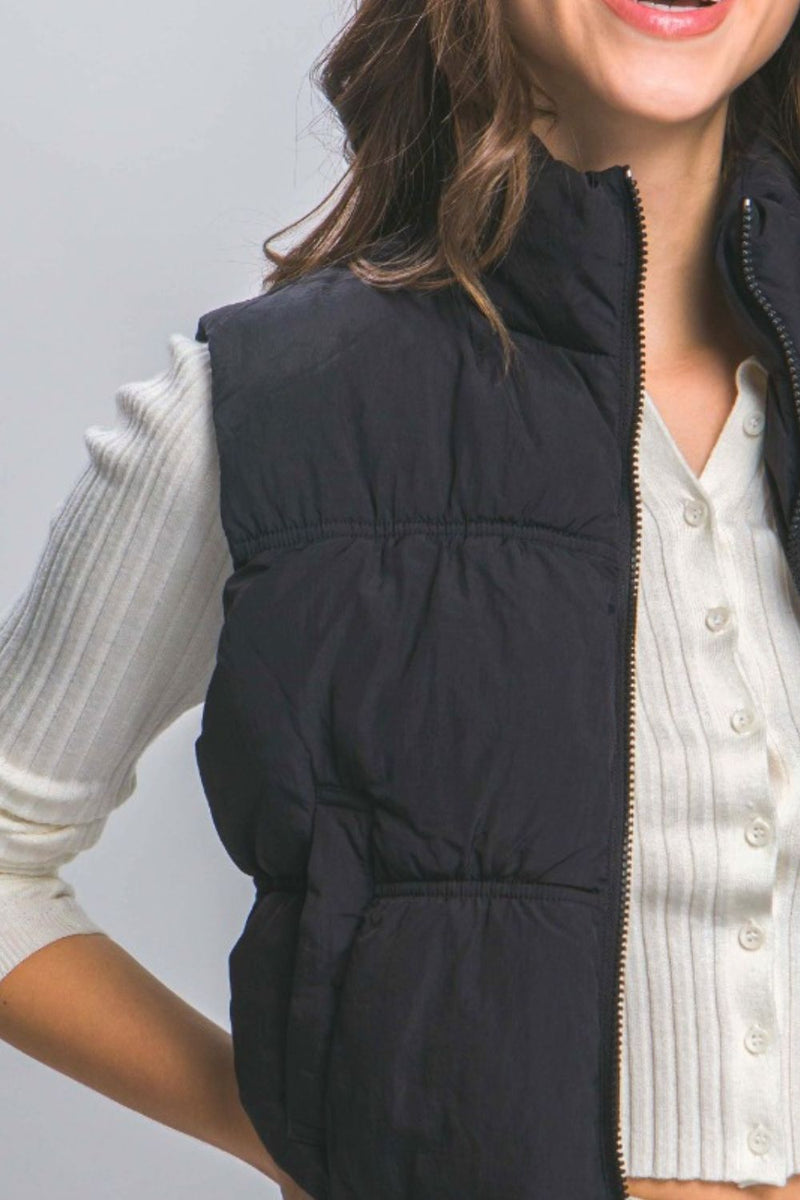 Love Tree Zip Up Turtleneck Cropped Vest Coat - Brittney MADE