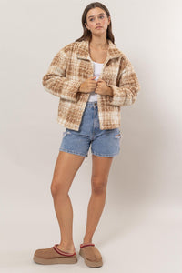 HYFVE Plaid Collared Neck Boucle Jacket with Pockets - Brittney MADE