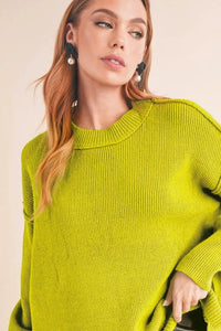 Aemi+Co Ribbed Hem Exposed Seam Round Neck Sweater - Brittney MADE