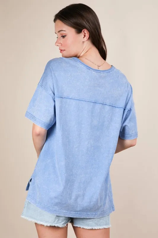 VERY J Mineral Washed V-Neck T-Shirt - Brittney MADE