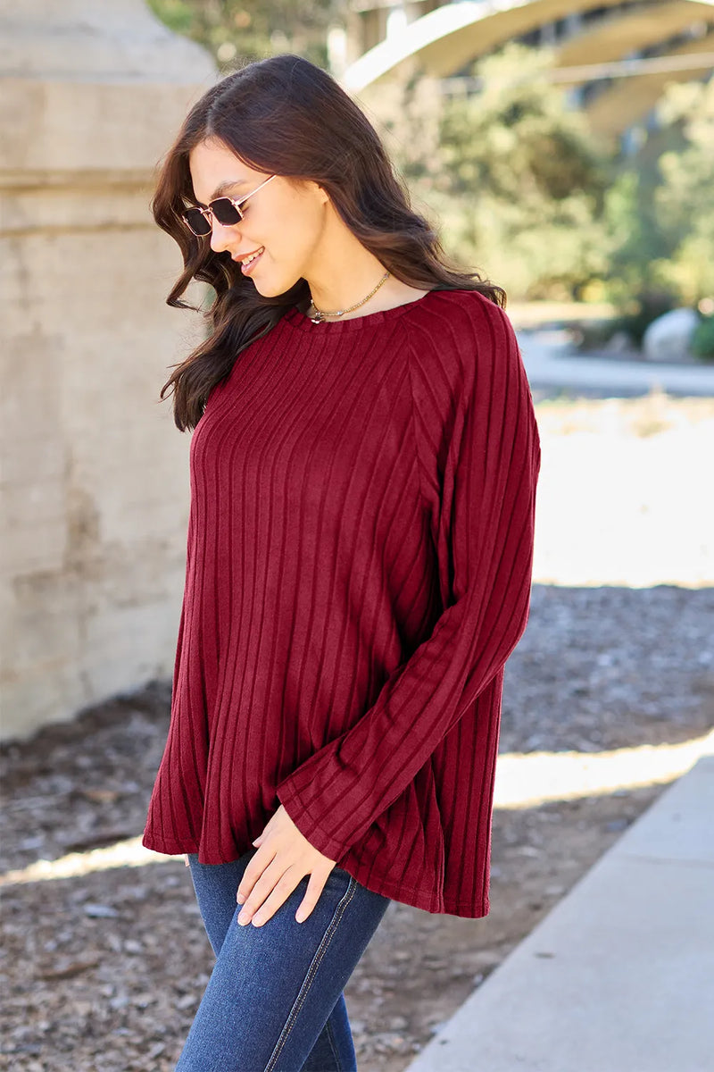 Basic Bae Full Size Ribbed Round Neck Long Sleeve Knit Top - Brittney MADE