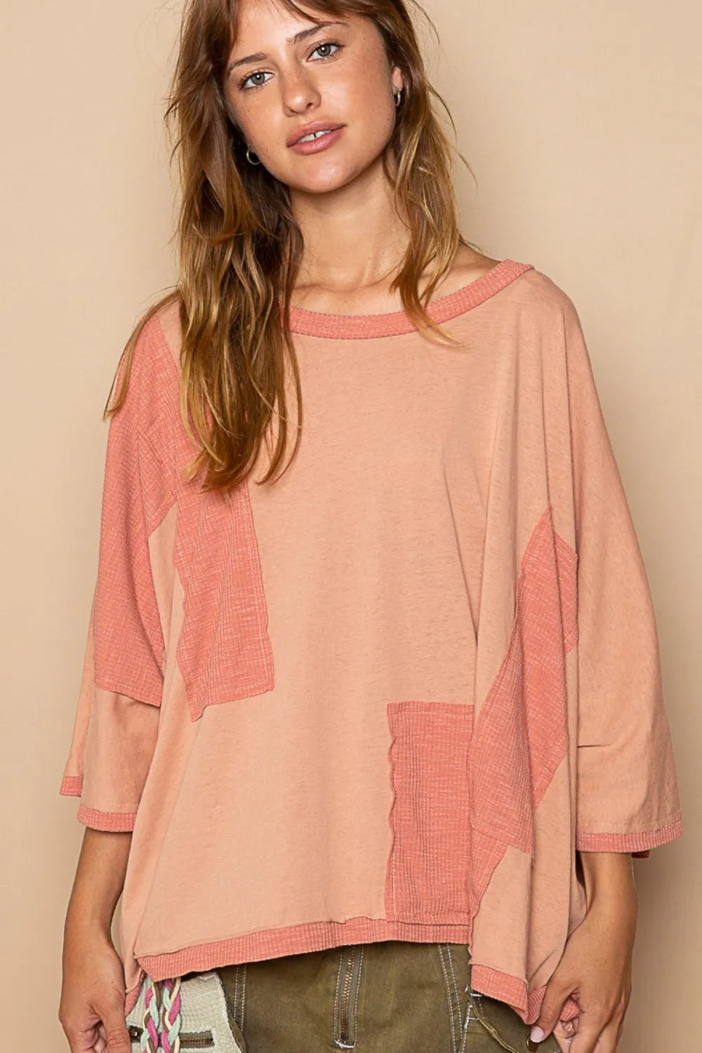 POL Frayed Edge Patchwork Oversized T-Shirt - Brittney MADE