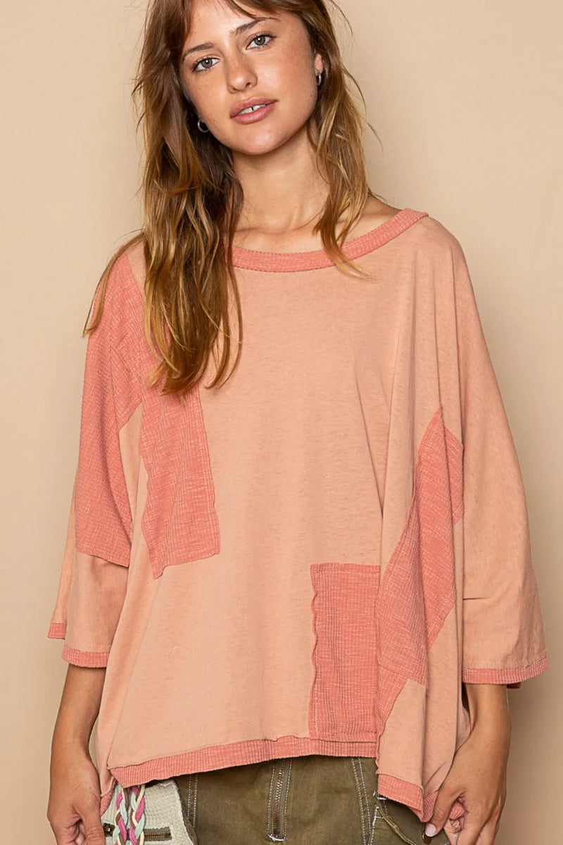 POL Frayed Edge Patchwork Oversized T-Shirt - Brittney MADE