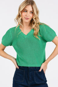 Mittoshop V-Neck Short Sleeve Crop Sweater - Brittney MADE
