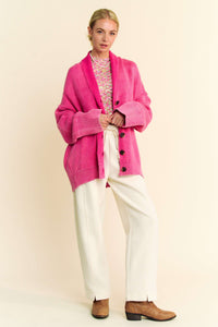 Davi & Dani Shawl Collar Ribbed Detail Button Up Cardigan - Brittney MADE