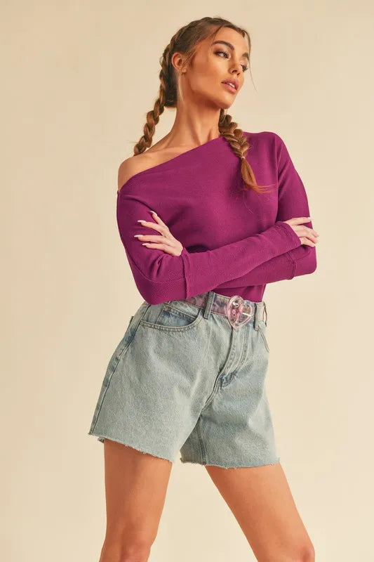 Aemi + Co One Shoulder Long Sleeve Knit Top - Brittney MADE