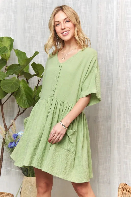ADORA V-Neck Half Sleeve Dress with Pockets - Brittney MADE