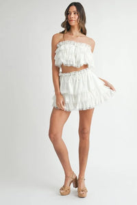 MABLE Ruffle Layered Crop Top and Mini Skirt Set - Brittney MADE