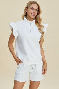 Double Take Full Size Texture Flounce Sleeve Top and Shorts Set - Brittney MADE