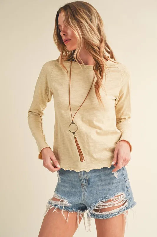 Aemi + Co Lettuce Hemline Round Neck Raglan Sleeve T-Shirt - Brittney MADE