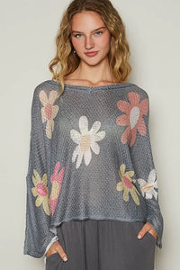 POL Flower Dropped Shoulder Long Sleeve Knit Top - Brittney MADE
