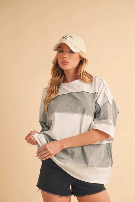 Aemi+Co Color Block Round Neck Short Sleeve T-Shirt - Brittney MADE