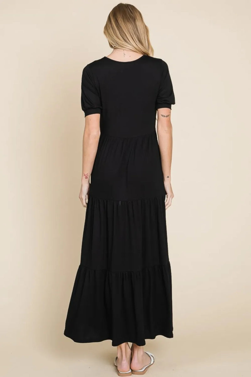 BOMBOM Short Sleeve Tiered Maxi Dress - Brittney MADE