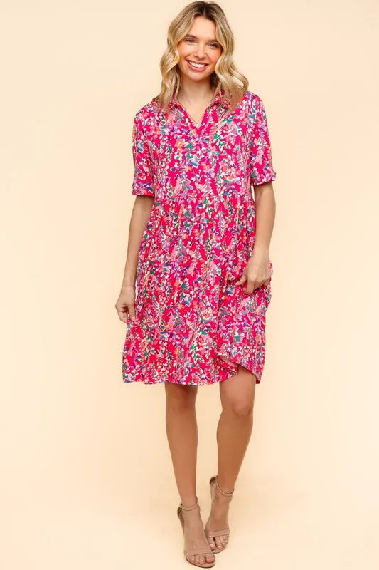 Haptics Johnny Collar Babydoll Dress with Side Pockets - Brittney MADE