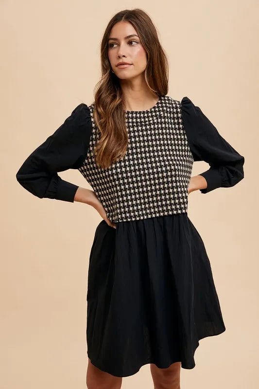 Annie Wear Tie Back Plaid Round Neck Mini Dress - Brittney MADE
