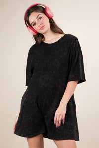 VERY J Mineral Washed Oversized Knit Comfy Romper - Brittney MADE