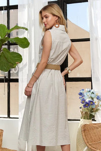 ADORA Striped Button Down Sleeveless Midi Dress - Brittney MADE