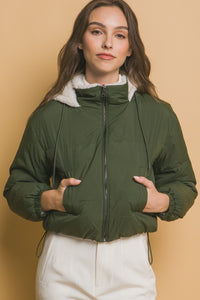 Love Tree Zip Up Cropped Hooded Sherpa Reversible Jacket - Brittney MADE