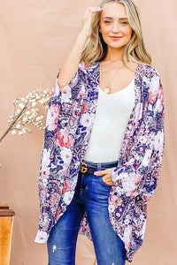 And The Why Floral Print Dolman Sleeve Kimono Cardigan - Brittney MADE