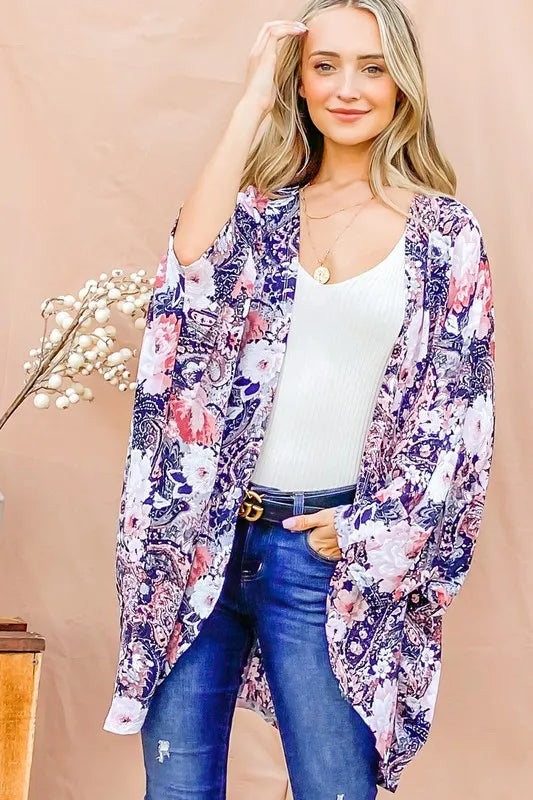 And The Why Floral Print Dolman Sleeve Kimono Cardigan - Brittney MADE