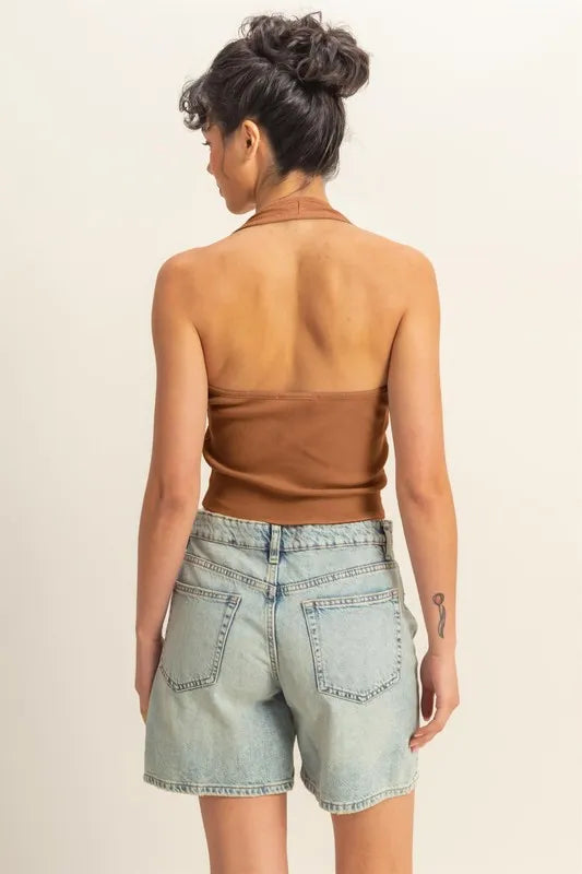 HYFVE Halter Neck Buttoned Washed Top - Brittney MADE