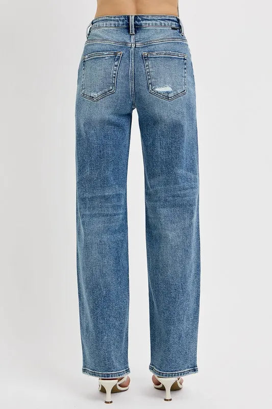 RISEN Full Size Distressed Wide Leg Jeans Plus Size - Brittney MADE