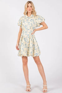 GeeGee Floral Eyelet Zipper Front Puff Sleeve Mini Dress - Brittney MADE